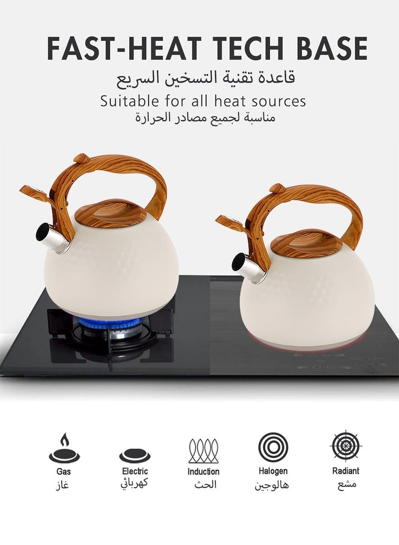 DPTER 3L Stove Top Whistling Tea Kettle with Anti-Scald Handle, Stainless Steel, White - Image 5