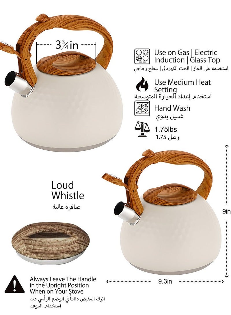 DPTER 3L Stove Top Whistling Tea Kettle with Anti-Scald Handle, Stainless Steel, White - Image 2
