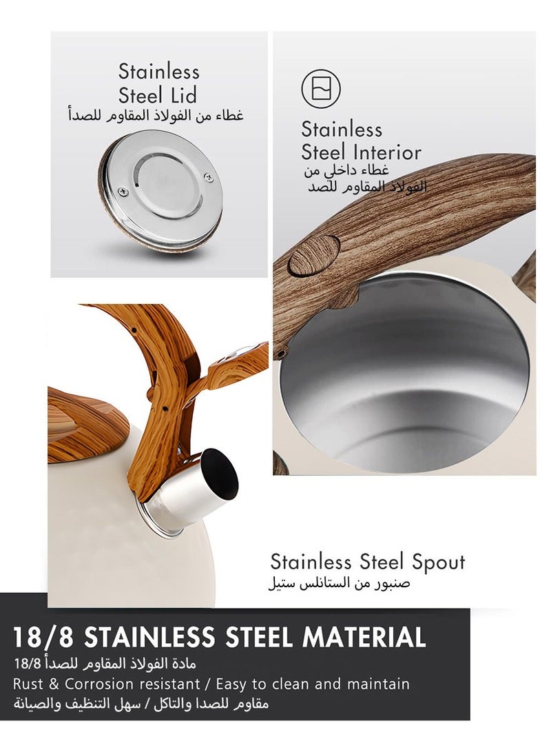 DPTER 3L Stove Top Whistling Tea Kettle with Anti-Scald Handle, Stainless Steel, White - Image 3