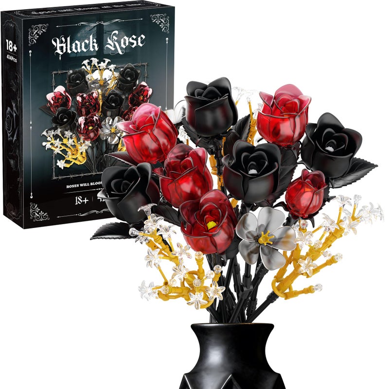 SOOLIO Rose Flower Bouquet Building Set for Adults, Women Teen Girlfriend Mom Wife Couple Creative Gift Artificial Floral Botanicals Collection Gothic Decor for Home or Office (414 PCS) - Image 1