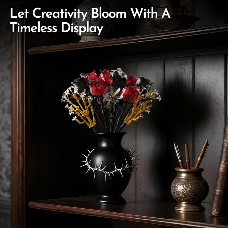 SOOLIO Rose Flower Bouquet Building Set for Adults, Women Teen Girlfriend Mom Wife Couple Creative Gift Artificial Floral Botanicals Collection Gothic Decor for Home or Office (414 PCS) - Image 4