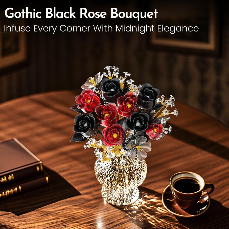 SOOLIO Rose Flower Bouquet Building Set for Adults, Women Teen Girlfriend Mom Wife Couple Creative Gift Artificial Floral Botanicals Collection Gothic Decor for Home or Office (414 PCS) - Image 5