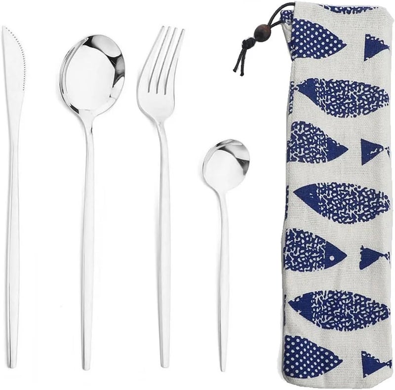 Portable 4Pcs Stainless Steel Tableware Cutlery Dinnerware Set With Bag Western Knife Fork TeaSpoon Kitchen Dinner Flatware(Rainbow) - Image 5