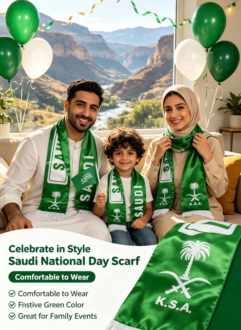 الضفدع الحقيقي وشاح الاحتفال باليوم الوطني السعودي، وشاح ساتان أخضر مزين بشرابة، إكسسوار مستوحى من العلم السعودي لتزيين حفلات اليوم الوطني، قطعة واحدة - Image 3