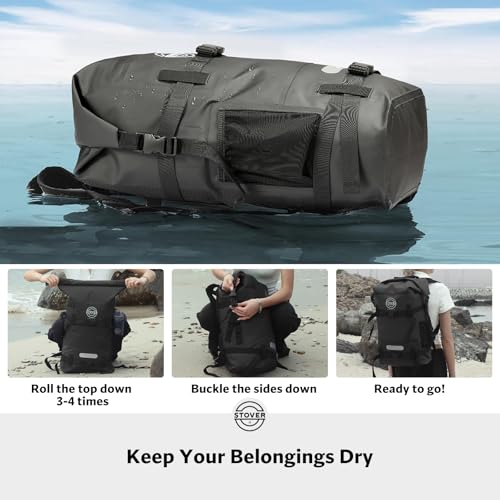 STOVER 5/10/25/30/40/55L Waterproof Dry Backpack & Phone Case- X-Large Floating Dry Bag for Kayaking, Travel, Hiking, Fishing, Camping, Motorcycles & Beach, Heavy-Duty Roll Top Men/Women (Black) - Image 4