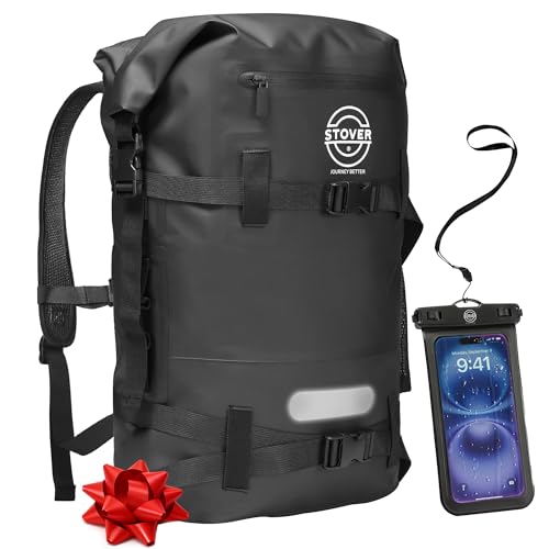 STOVER 5/10/25/30/40/55L Waterproof Dry Backpack & Phone Case- X-Large Floating Dry Bag for Kayaking, Travel, Hiking, Fishing, Camping, Motorcycles & Beach, Heavy-Duty Roll Top Men/Women (Black) - Image 1