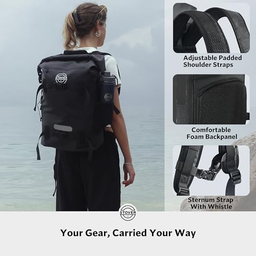 STOVER 5/10/25/30/40/55L Waterproof Dry Backpack & Phone Case- X-Large Floating Dry Bag for Kayaking, Travel, Hiking, Fishing, Camping, Motorcycles & Beach, Heavy-Duty Roll Top Men/Women (Black) - Image 5