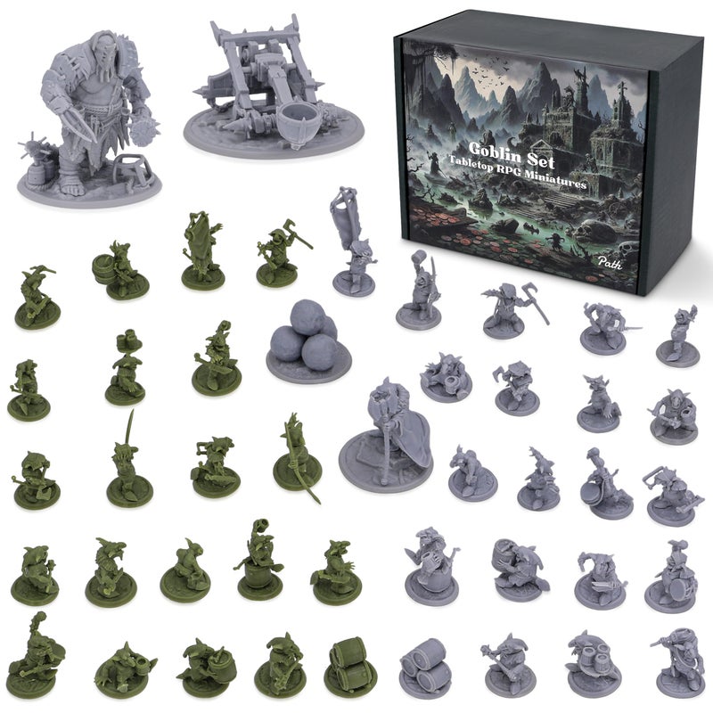 Path Gaming Fantasy Goblins Set â€“ 46 Unpainted 28mm Figures for DND Miniatures for Dungeons & Dragons, RPG Miniatures, Bulk Tabletop DND Monster Figures for D&D Games - Image 1