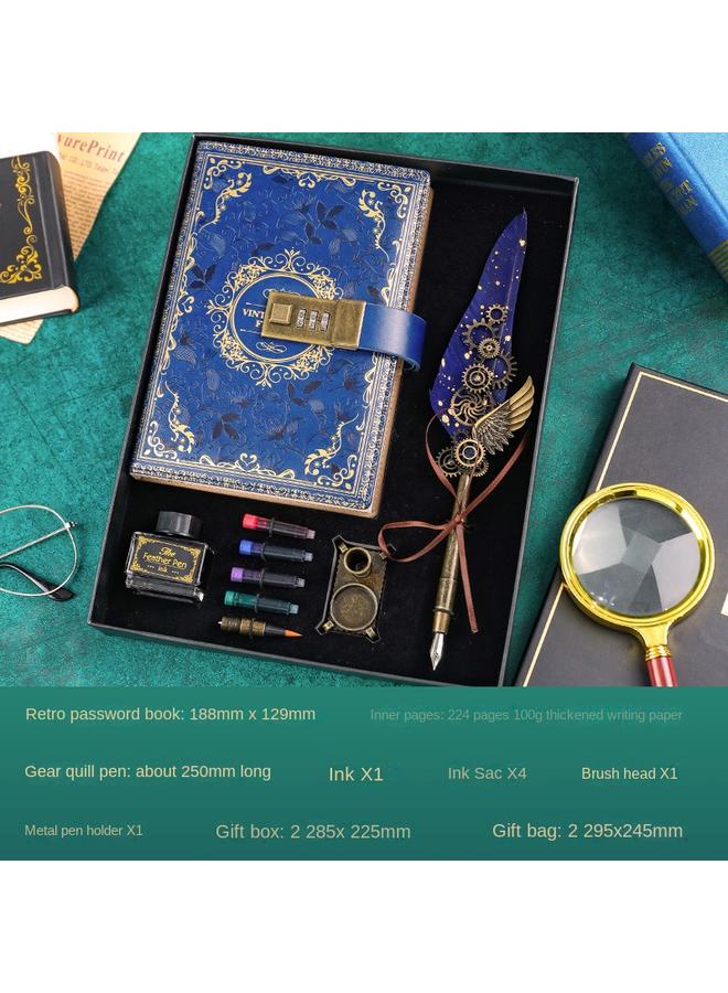 Bluejw Retro European-style Password Notebook Gift Box Hand Account Suit With Lock Hand Account Book For Boys And Girls Cute Cartoon Girls - Image 1