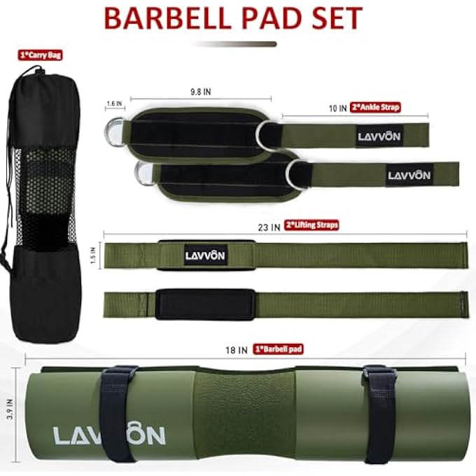 LAVVON Squat Pad Set - Foam Barbell Pad For Squats Cushion, Lunges & Bar Padding For Hip Thrusts - Standard Olympic Weight Bar Pad - With Ankle Straps, Wrist Straps For Weightlifting - Image 3