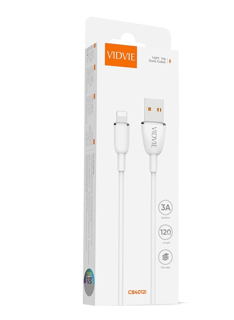 Vidvie - Vidvie CB4012i NYLON USB to Lightning Cable 3A 1.2m White - Image 1