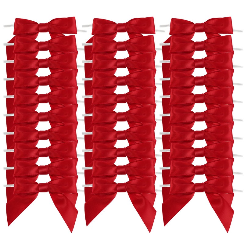 AIMUDI Red Satin Ribbon Twist Tie Bows 35 PreTie Red Bows for Christmas Premade Gift Bows for Treat Bags Cake Pop Crafts Gift Bag Wedding Favors Goodies Bagging Party Decorations 50 Counts