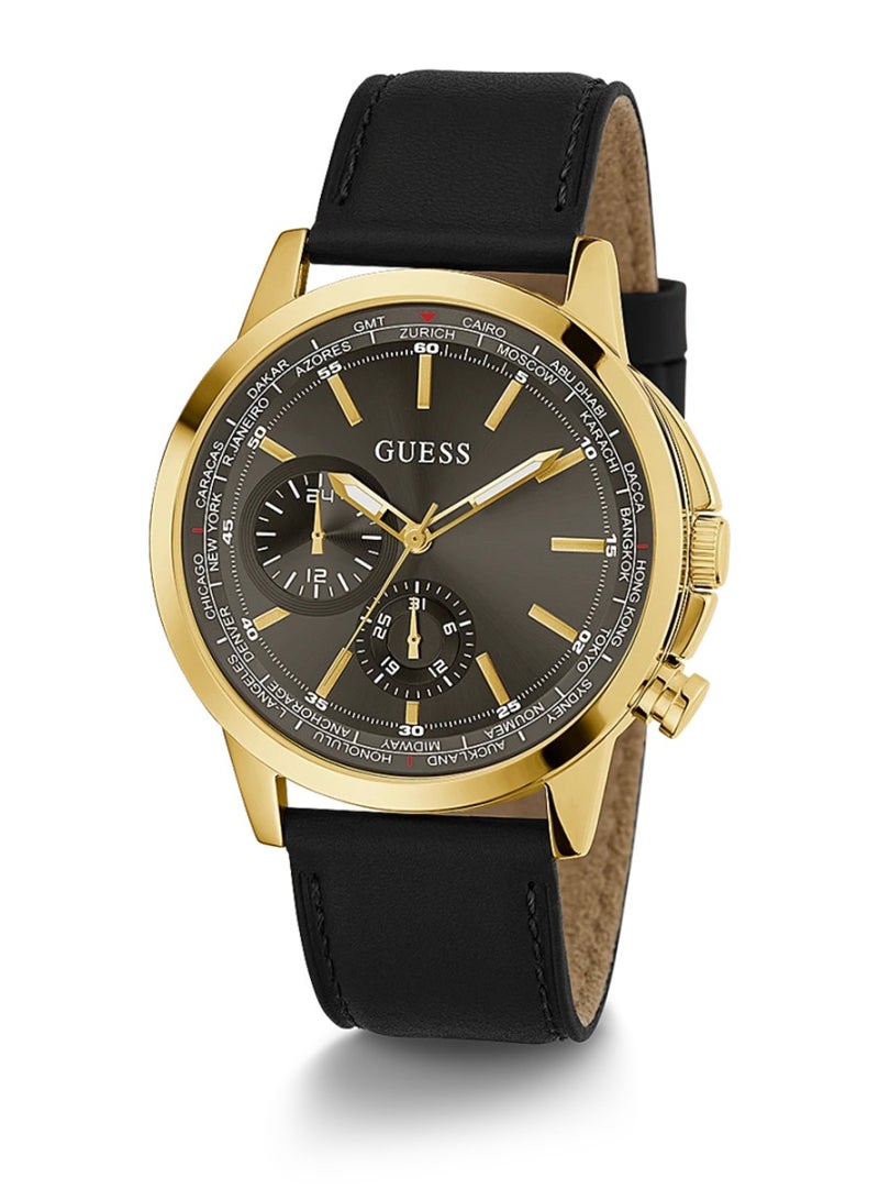 GUESS Men’s Black Gold Tone Multi-function Genuine Leather Watch GW0540G1 - Image 5