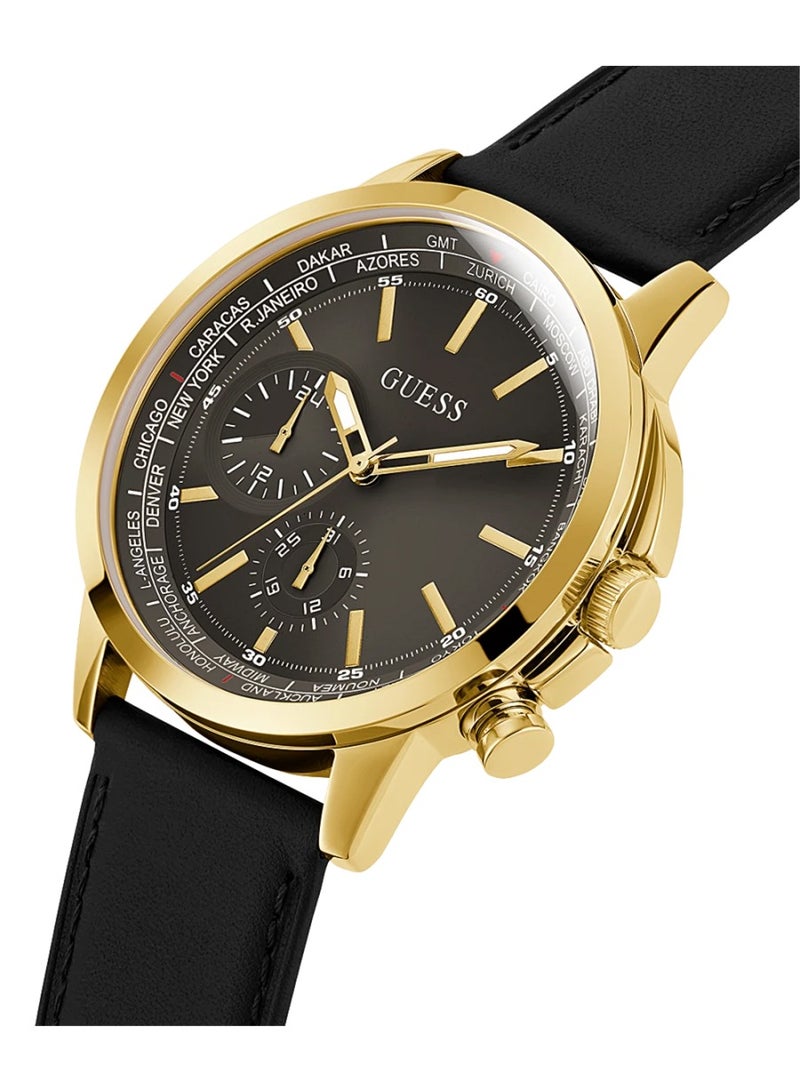 GUESS Men’s Black Gold Tone Multi-function Genuine Leather Watch GW0540G1 - Image 4