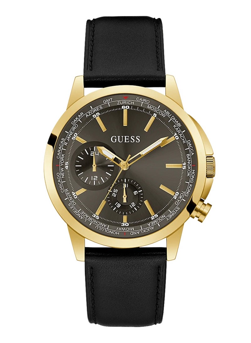 GUESS Men’s Black Gold Tone Multi-function Genuine Leather Watch GW0540G1 - Image 1