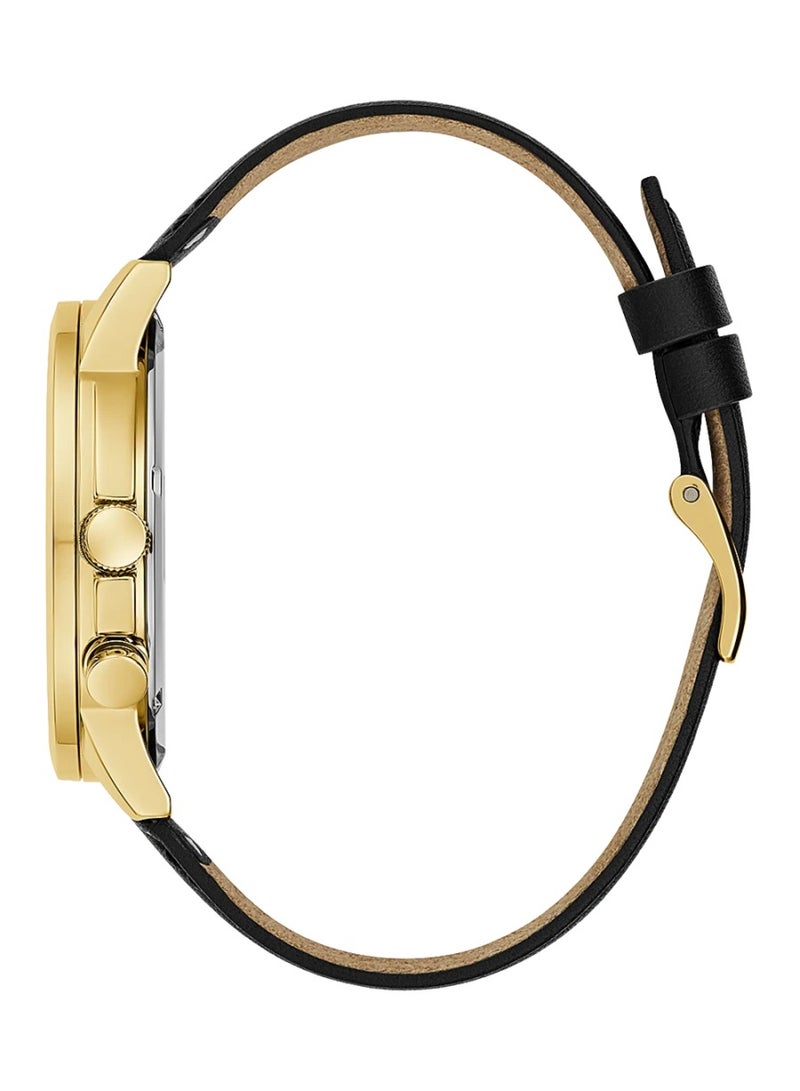 GUESS Men’s Black Gold Tone Multi-function Genuine Leather Watch GW0540G1 - Image 2