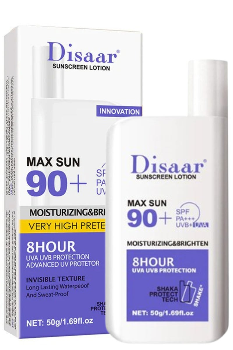 Disaar لوشن واقي من الشمس SPF90 PA+++ حماية UVA UVB 50غ واقي شمس قوي للوجه والجسم كريم مرطب خفيف للبشرة الدهنية والبشرة الجافة للاستخدام اليومي
