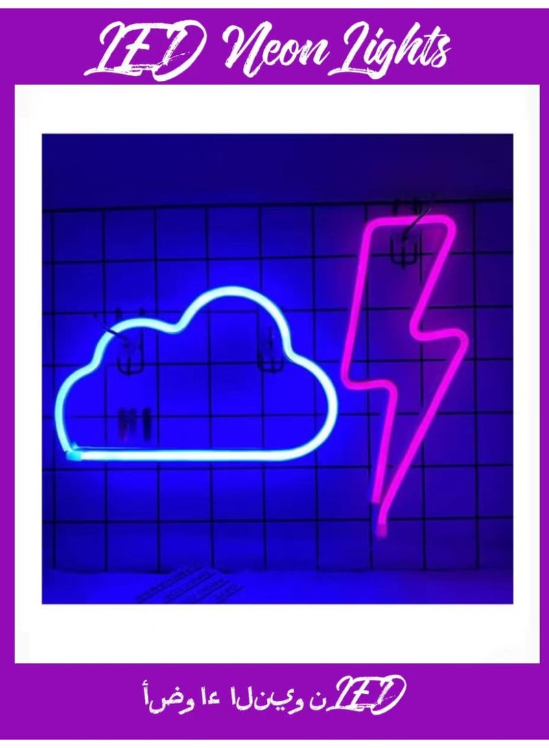 XiuWoo 2-Piece Cloud & Lightning LED Neon Lights (Blue/Pink), 30x18cm Neon Sign Set – Bedroom Living Room Ambience Decor - Image 1