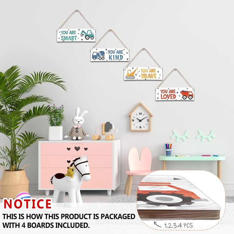 ISOVF 4 Pieces Construction Vehicles Decor Kids Room Wall Decor Wooden Sign - Motivational Wall Art For Kids Room Nursery Playroom Classroom(Sign-01) - Image 3