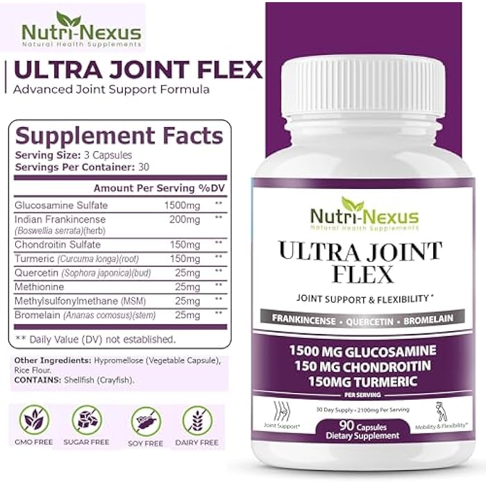 NUTRI-NEXUS Joint Support Supplement with Glucosamine Chondroitin MSM Turmeric Boswellia - for Men and Women - Promotes Mobility, Flexibility, and Comfort - Made in USA - 90 Capsules - Image 4