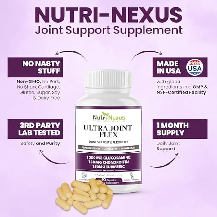 NUTRI-NEXUS Joint Support Supplement with Glucosamine Chondroitin MSM Turmeric Boswellia - for Men and Women - Promotes Mobility, Flexibility, and Comfort - Made in USA - 90 Capsules - Image 5