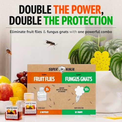 Super Ninja Fungus Gnat Fruit Fly Traps 10 Gnat Sticky Traps for Plants 2 Highly Effective Fruit Fly Catchers for Indoors Kid Pet Friendly Ready to Use Up to 3 Months of Performance - Image 3