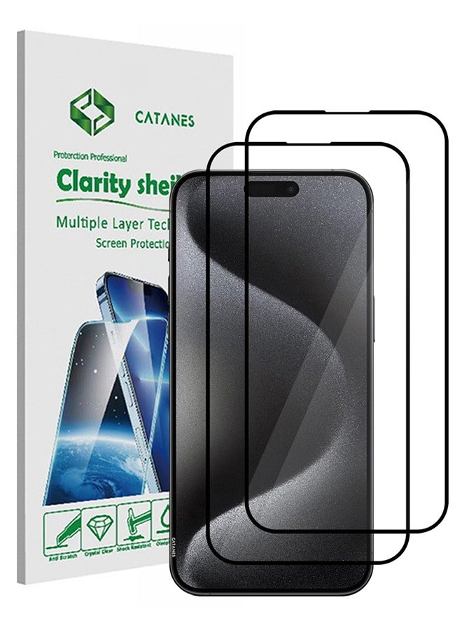 CATANES 2 Pack For iPhone 15 Pro Screen Protector Scratch and Shatter Resistant Anti Bubble HD Clear Glass - Image 1