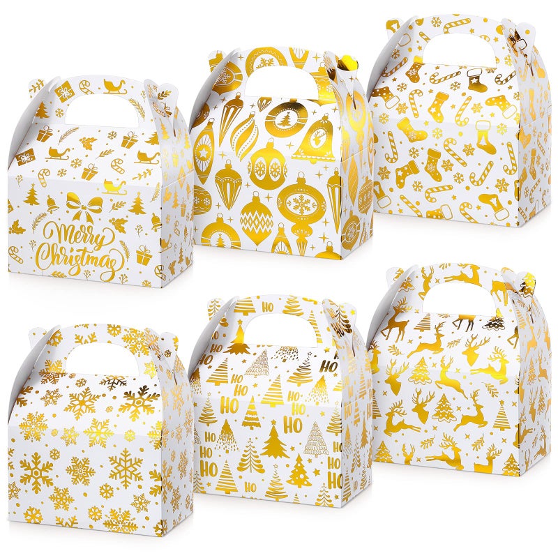 TaoBary 24 Pcs Christmas Goody Candy Boxes Cardboard with Handles 3D Christmas Favor Boxes with Vibrant Print for Party Gifts Candy Chocolate Treats and Cookies Favors Bronzing Style - Image 2