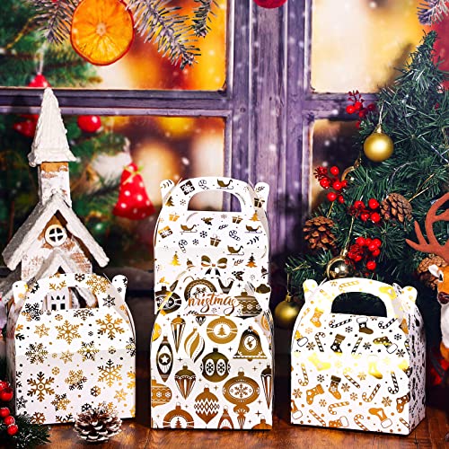 TaoBary 24 Pcs Christmas Goody Candy Boxes Cardboard with Handles 3D Christmas Favor Boxes with Vibrant Print for Party Gifts Candy Chocolate Treats and Cookies Favors Bronzing Style - Image 3