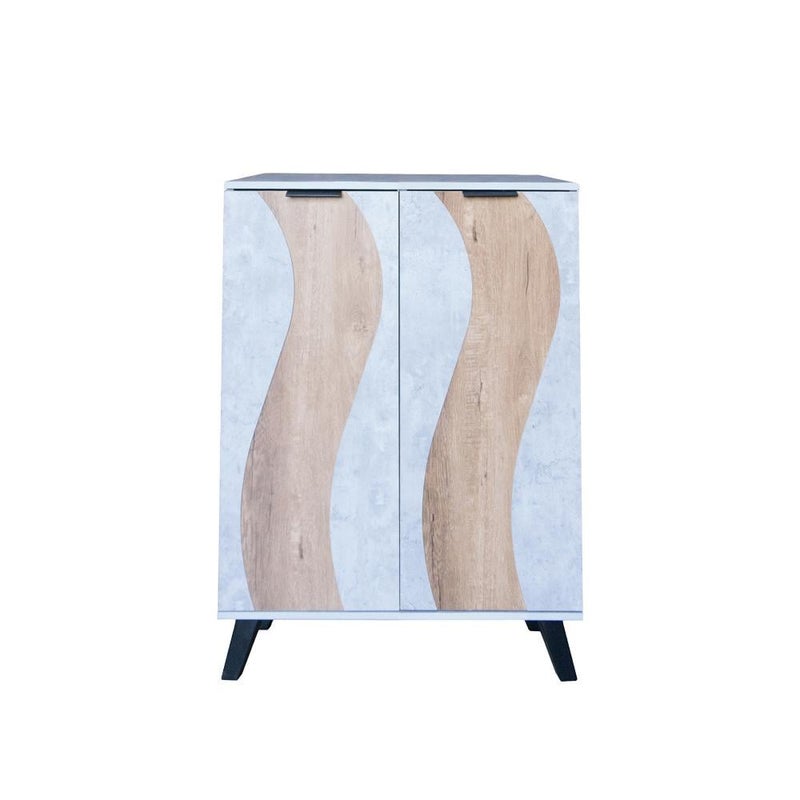 بيتي خزانة احذية خشب ماليزي 5 أدوار بابين - رمادي فاتح وخشبي - Image 3