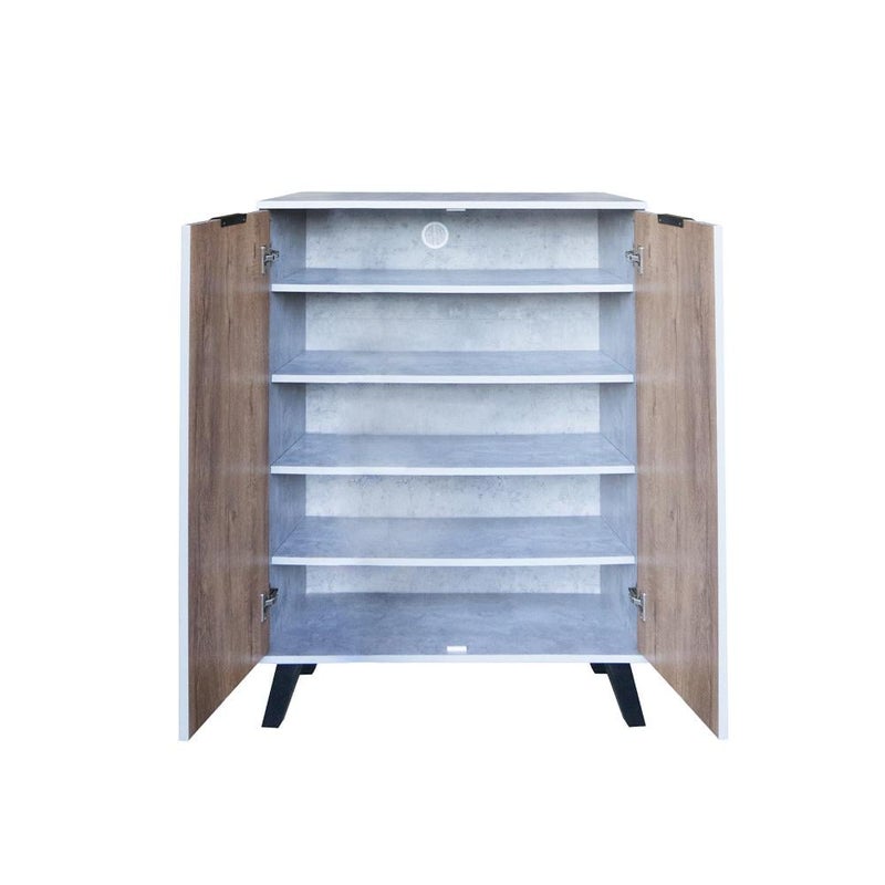 بيتي خزانة احذية خشب ماليزي 5 أدوار بابين - رمادي فاتح وخشبي - Image 4