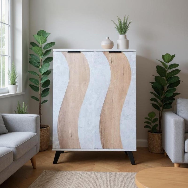 بيتي خزانة احذية خشب ماليزي 5 أدوار بابين - رمادي فاتح وخشبي - Image 1