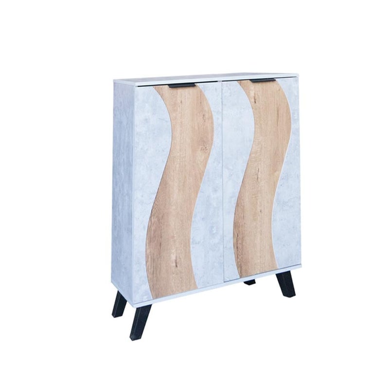 بيتي خزانة احذية خشب ماليزي 5 أدوار بابين - رمادي فاتح وخشبي - Image 2