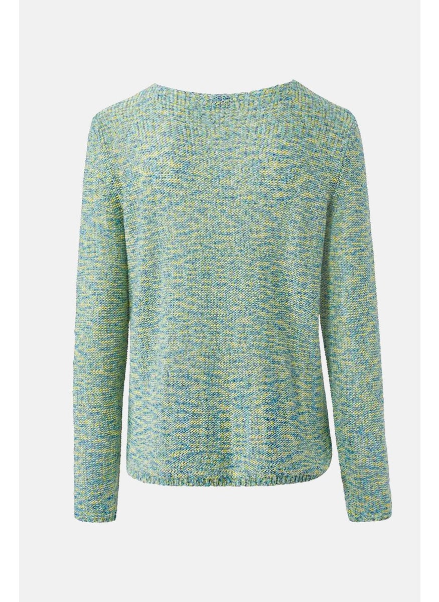 Tchibo - Women Round Neck Long Sleeves Knit Sweater, Green Combo - Image 1