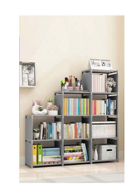 3 Row 9-Grid Multi-Functional Bookshelves, Assembled Storage Rack,Bedroom Living Room Vertical Cabinet Bookshelf Grey