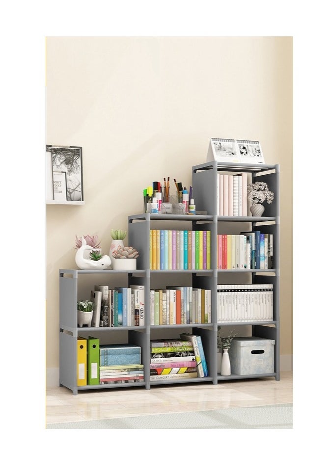 3 Row 9-Grid Multi-Functional Bookshelves, Assembled Storage Rack,Bedroom Living Room Vertical Cabinet Bookshelf Grey