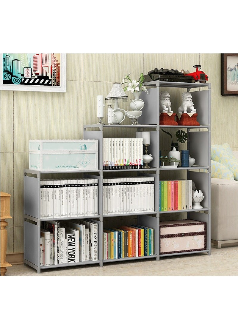 3 Row 9-Grid Multi-Functional Bookshelves, Assembled Storage Rack,Bedroom Living Room Vertical Cabinet Bookshelf Grey