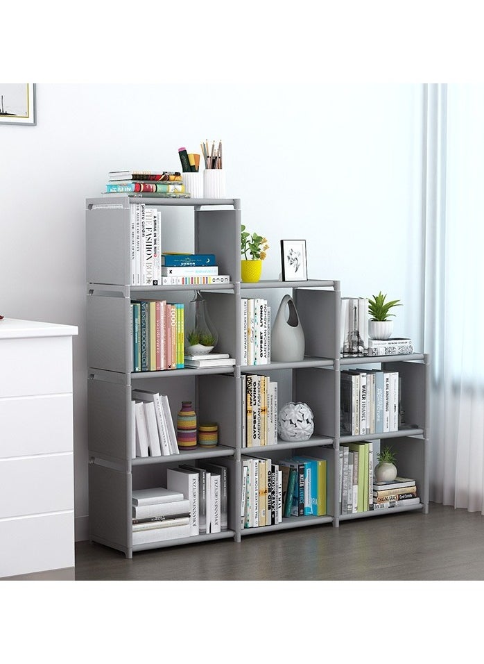 3 Row 9-Grid Multi-Functional Bookshelves, Assembled Storage Rack,Bedroom Living Room Vertical Cabinet Bookshelf Grey