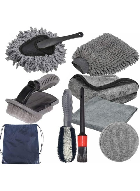 9Pcs Car Wash Cleaning Kit, Wheel Brush for Car Alloy Wheel Tyre Brush Cleaning, Automotive Detail Brushes Rim Cleaner ,Car Detailing Brush Kit for Car Interior & Exterior,Wheels Engine Cleaning (9)