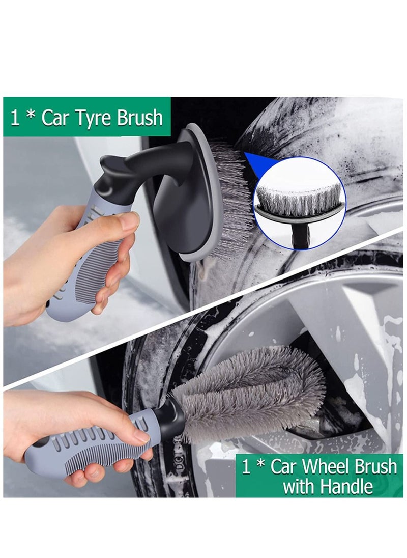 Generic 9Pcs Car Wash Cleaning Kit, Wheel Brush for Car Alloy Wheel Tyre Brush Cleaning, Automotive Detail Brushes Rim Cleaner ,Car Detailing Brush Kit for Car Interior & Exterior,Wheels Engine Cleaning (9)  - Image 2