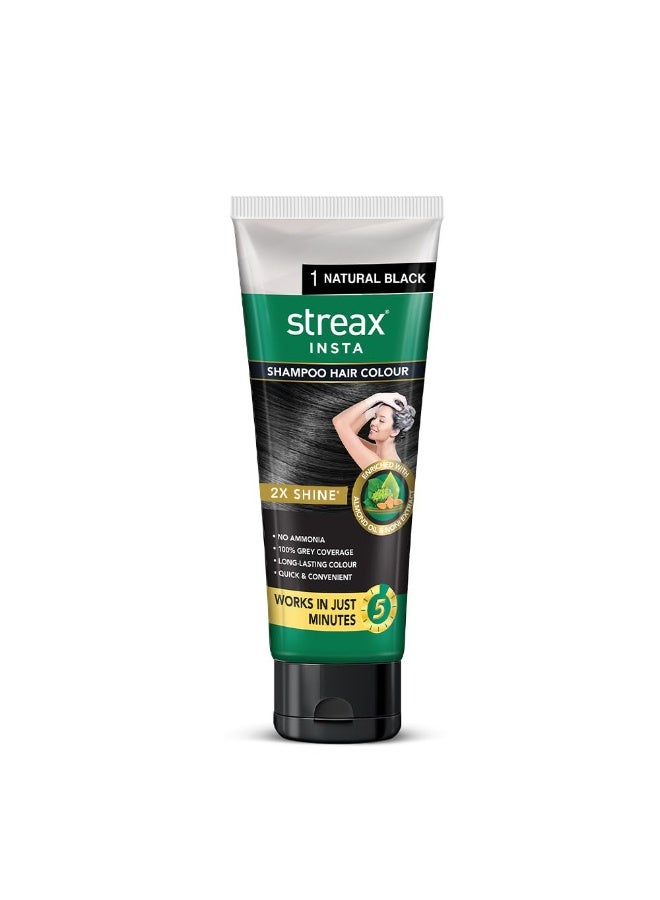 Streax Shampoo Hair Colour,  Women 60 ml - Natural Black, Easy DIY- Squeeze Pack - Image 1
