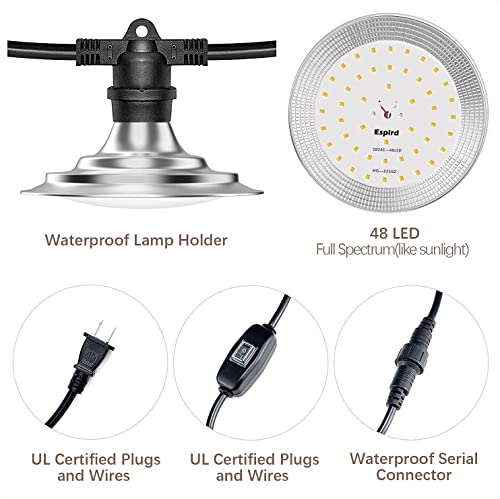 Espird Outdoor LED Grow Lights for Greenhouse 6-Light Waterproof String Grow Light, Full Spectrum LED Plant Grow Light Lamp, Waterproof Greenhouse Grow Lights for Seedling, Veg, Flower - Image 5