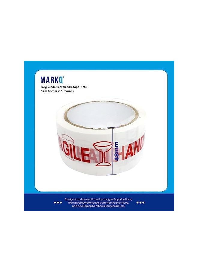 MARKQ - Fragile Tape 48Mm X 54.8 M Heavy Duty Handle With Care Tape For Packing Boxes And Cartons Packaging Shipping And Moving Tape 1 Roll - Image 1
