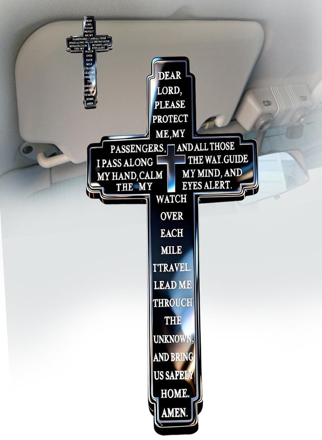 Cranviech Motorist Prayer Cross Car Visor Clip - Spiritual Protection Gift for New Drivers & Passengers, Religious Car Accessory for Safe Travels, Inspirational Vehicle Protection Blessing (Black) - Image 1