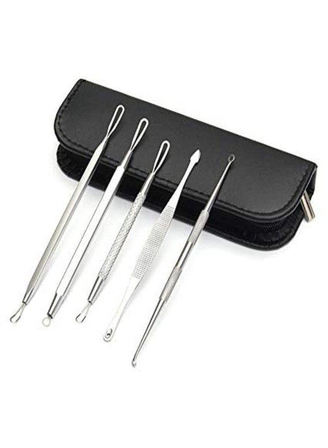 Doliva Stainless Steel Anti-Slid Handle Blackhead Remover Tools Kit with Case Acne removal tool/Blackhead Tweezers Pimple Removal Tool Acne Needle Set/Acne Extractor Tool, Pack of 5 - Image 1