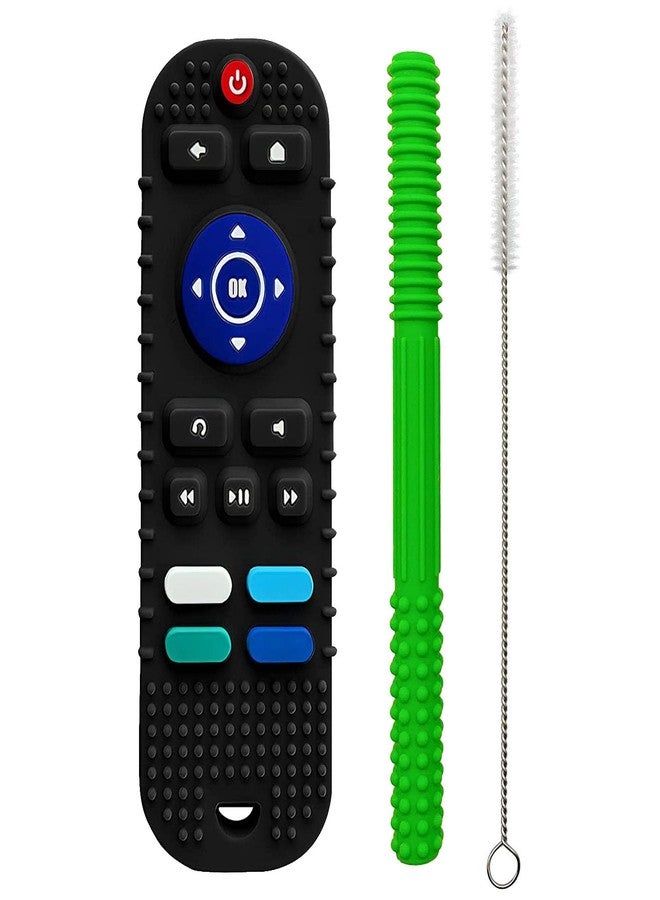 tekme Silicone Remote Teether for 6 to 12 Months Baby, 1Pc Hollow Teething Tube with 1 Brush, Helps Biting Skills Development, Teething Toys for Babies and Toddlers (Combo Pack), Multicolor - Image 1