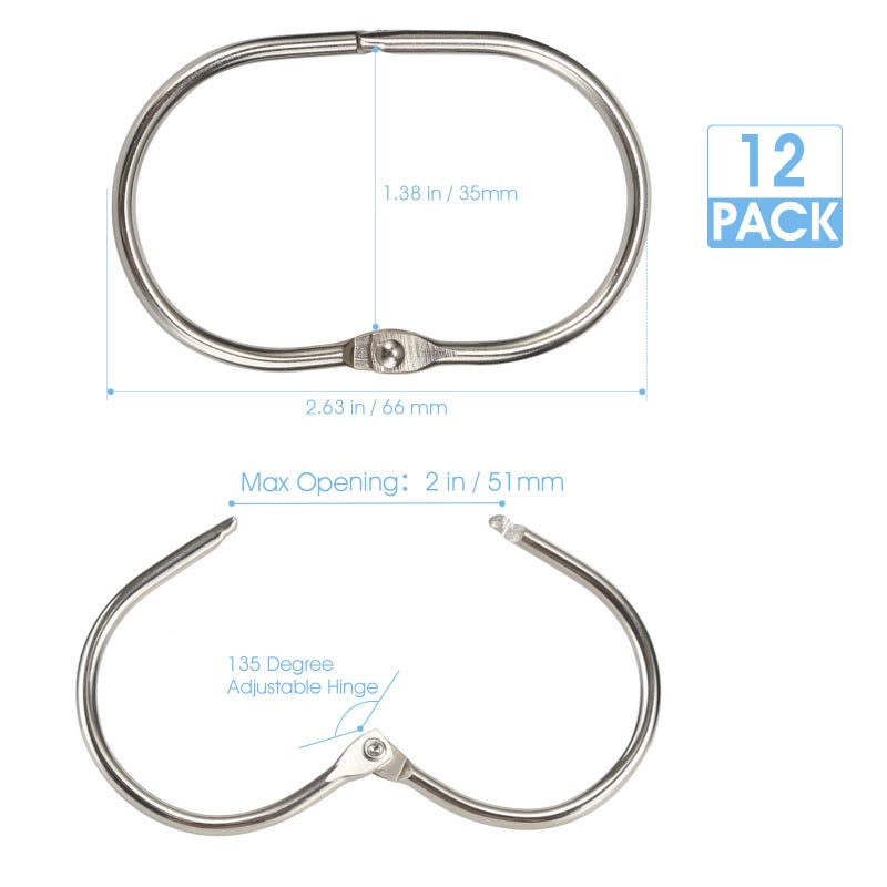 Goowin Shower Curtain Rings, 12 Pcs Shower Curtain Hooks, Oval Snap Shower Rings for Curtain, Metal Shower Curtain Rings Rust Proof, Glide Smoothly Shower Hooks for Shower Curtain Rod (Nickel) - Image 5
