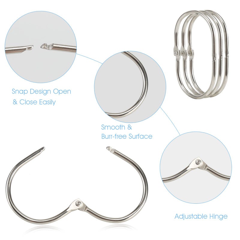 Goowin Shower Curtain Rings, 12 Pcs Shower Curtain Hooks, Oval Snap Shower Rings for Curtain, Metal Shower Curtain Rings Rust Proof, Glide Smoothly Shower Hooks for Shower Curtain Rod (Nickel) - Image 4