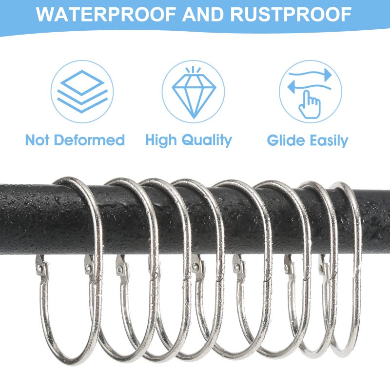 Goowin Shower Curtain Rings, 12 Pcs Shower Curtain Hooks, Oval Snap Shower Rings for Curtain, Metal Shower Curtain Rings Rust Proof, Glide Smoothly Shower Hooks for Shower Curtain Rod (Nickel) - Image 3