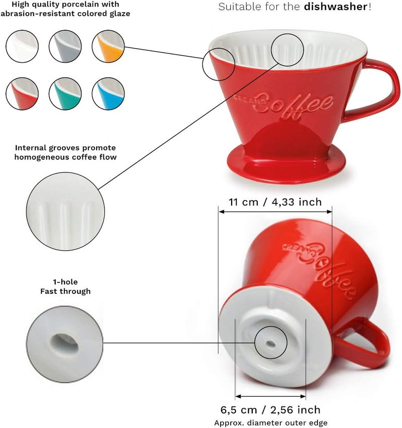 Creano XXL Porcelain Coffee Dripper Ceramic Cone Brewer - Filter Size 4 Green - huge and heavy quality 800gr/28oz - 6 Colours availeble - Image 5